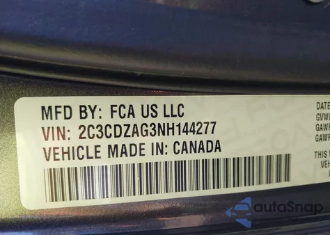 2022 Dodge Challenger Sxt из США, поврежденный, VIN 2C3CDZAG3NH144277